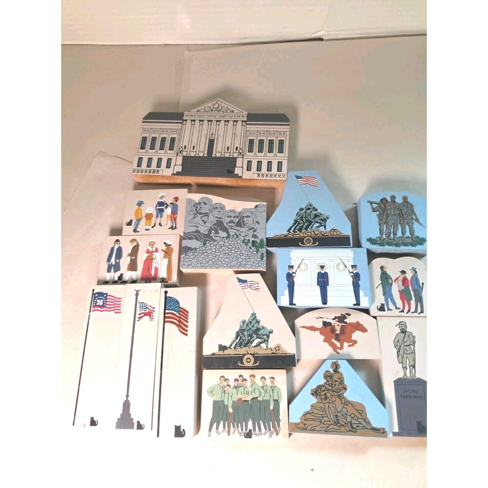 16 Pc The Cats Meow Villiage Patriotic / Military  Flag Pieces Washington DC